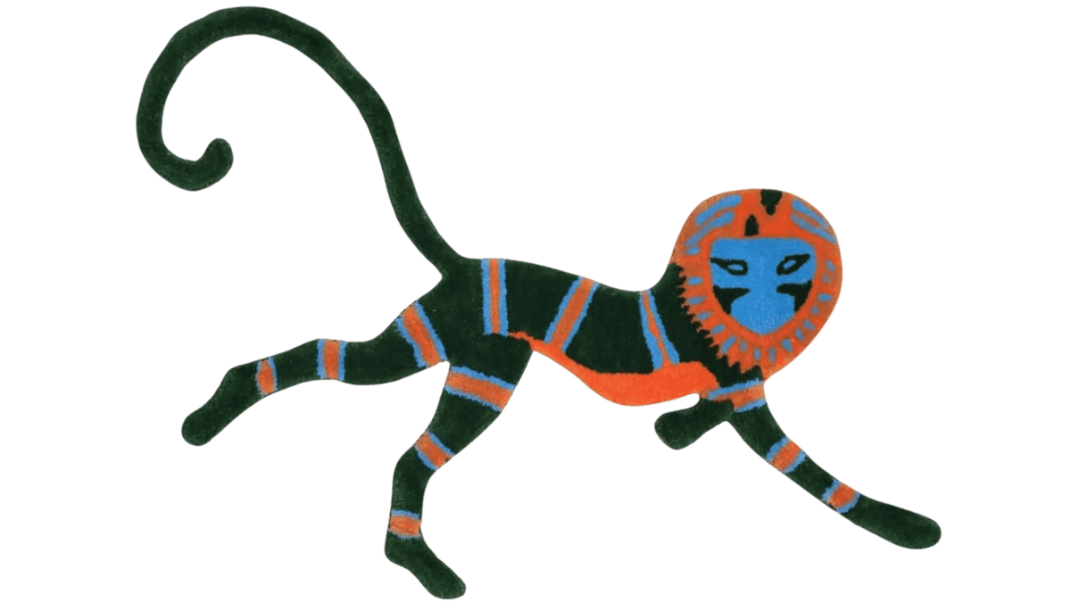 Leaping Monkey Hanuman Accent Wool Rug