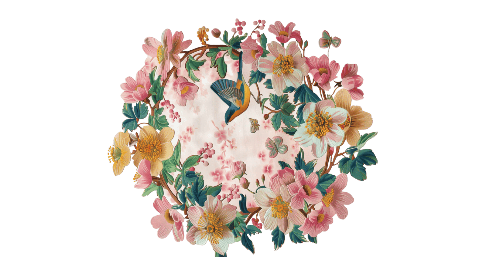 floral rug pink and bird