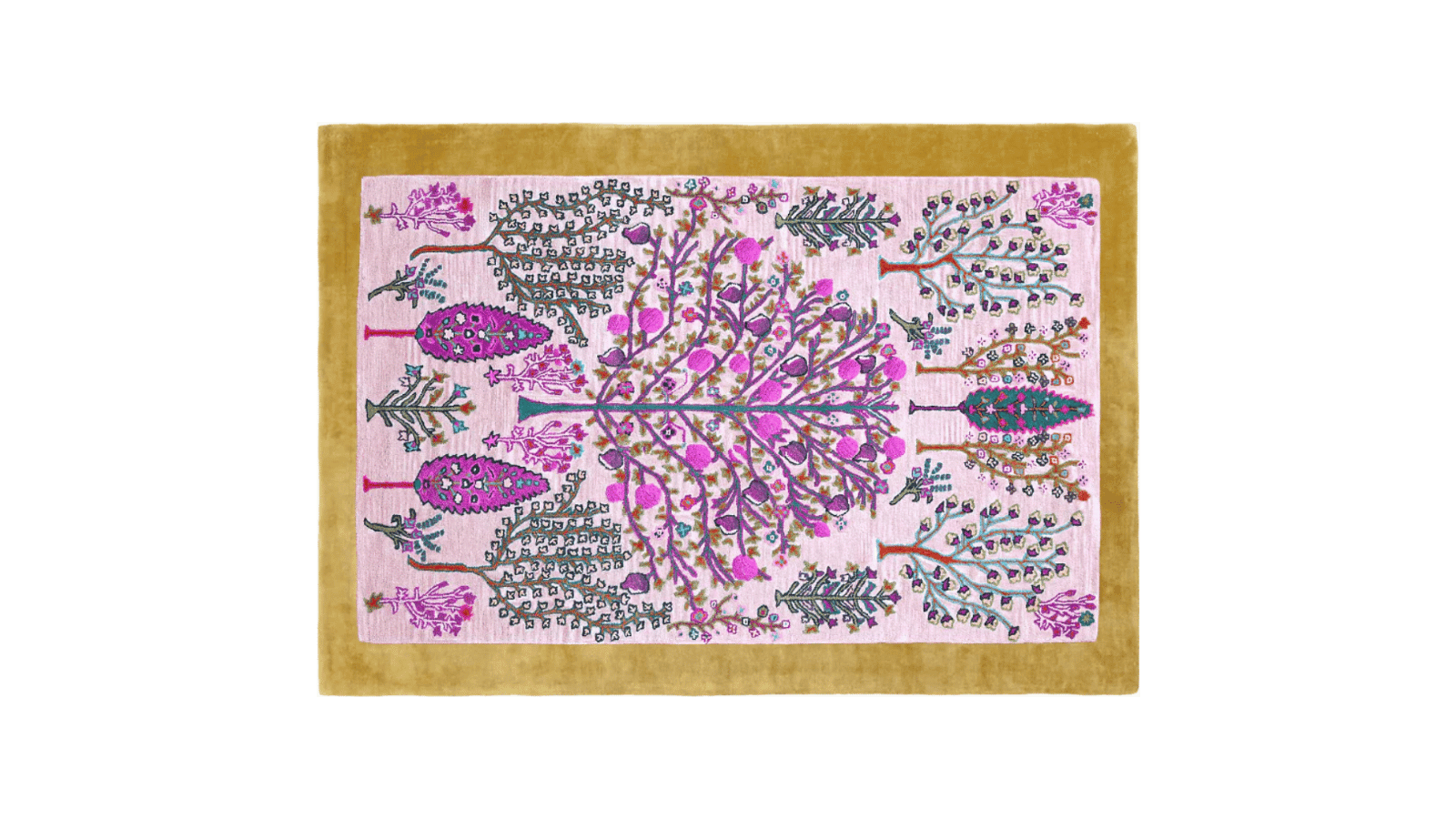 Tree of Life Pink Mustard Hand Tufted Wool Rug