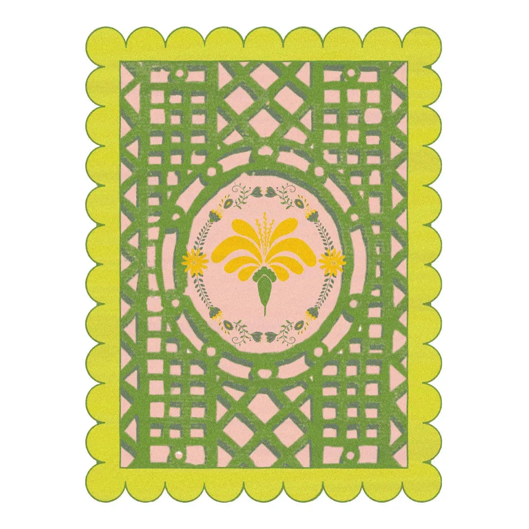 Scalloped Yellow Flower Mazed Hand Tufted Rug