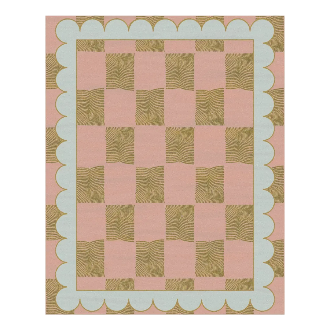 Leaf Checker Scallop Pastel Hand Tufted Rug