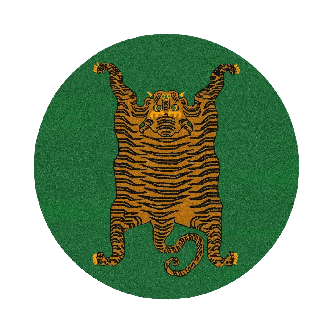 Yellow Tibetan Tiger Green Hand Tufted Round Rug - Green