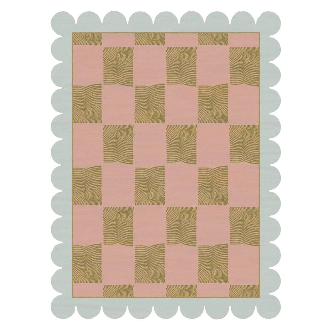 Scalloped Leaf Checker Pastel Hand Tufted Rug