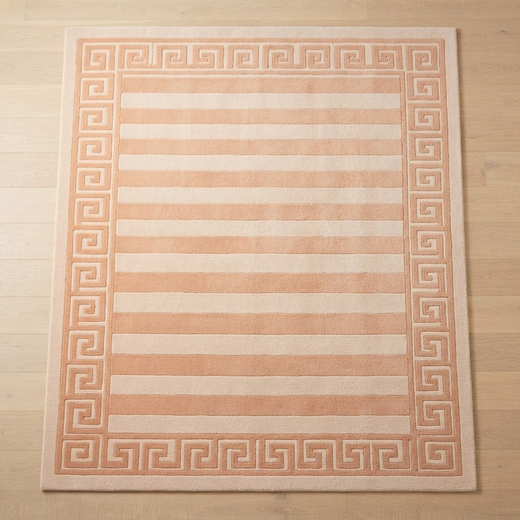 Apricot Key Stripe Hand Tufted Wool Rug - studio photo