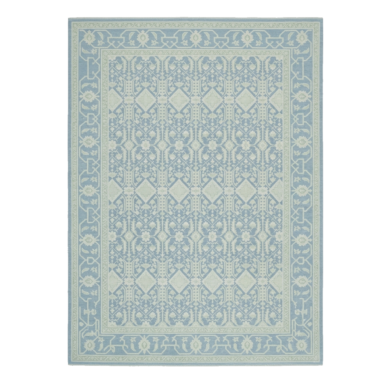 Aquamarine Persian Grid Hand Knotted Rug