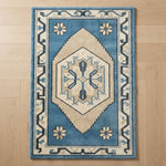 Azure Anatolian Lantern Hand Tufted Wool Rug - studio photo