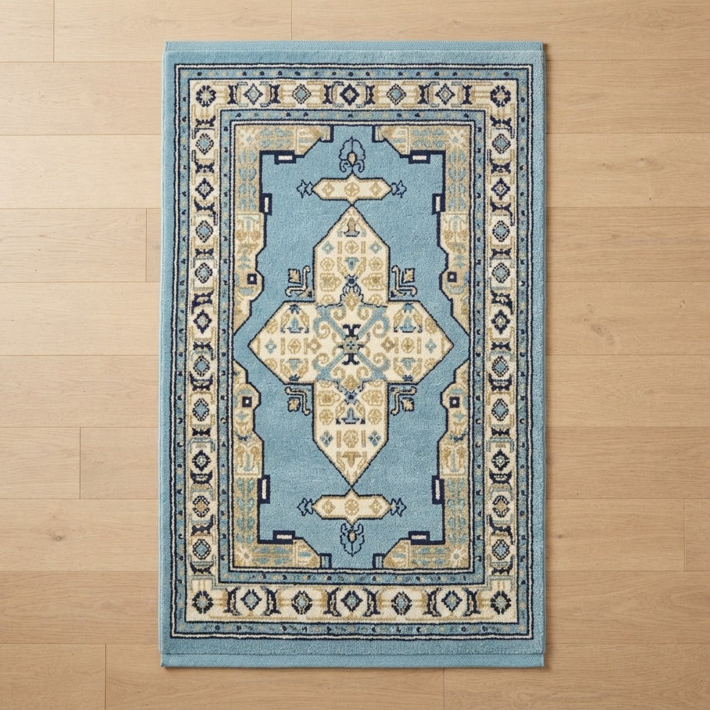 Azure Palace Medallion Hand Tufted Wool Rug - studio photo
