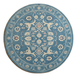 Azure Palmette Halo Round Hand Tufted Wool Rug