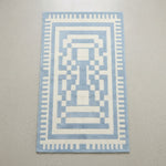 Baby Blue Maze Hand Tufted Runner Rug - studio photo