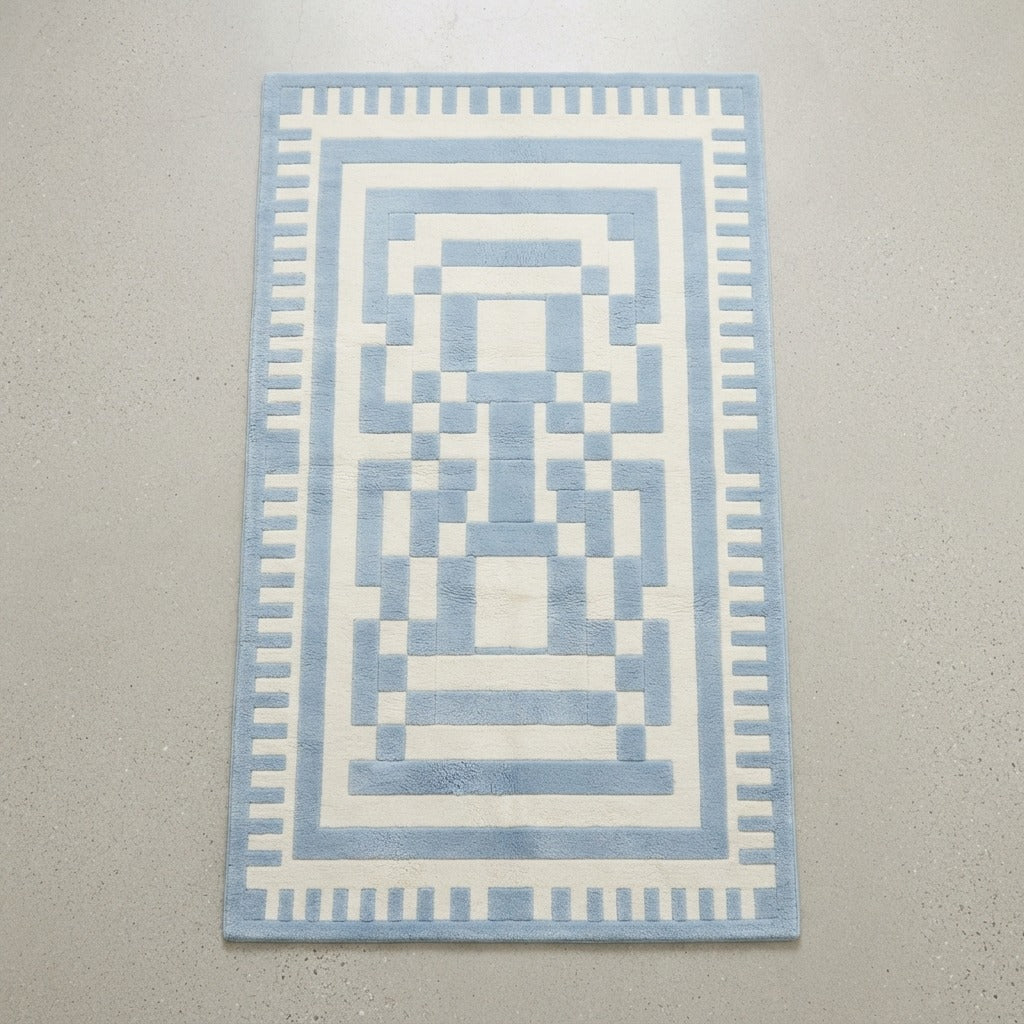Baby Blue Maze Hand Tufted Runner Rug - studio photo
