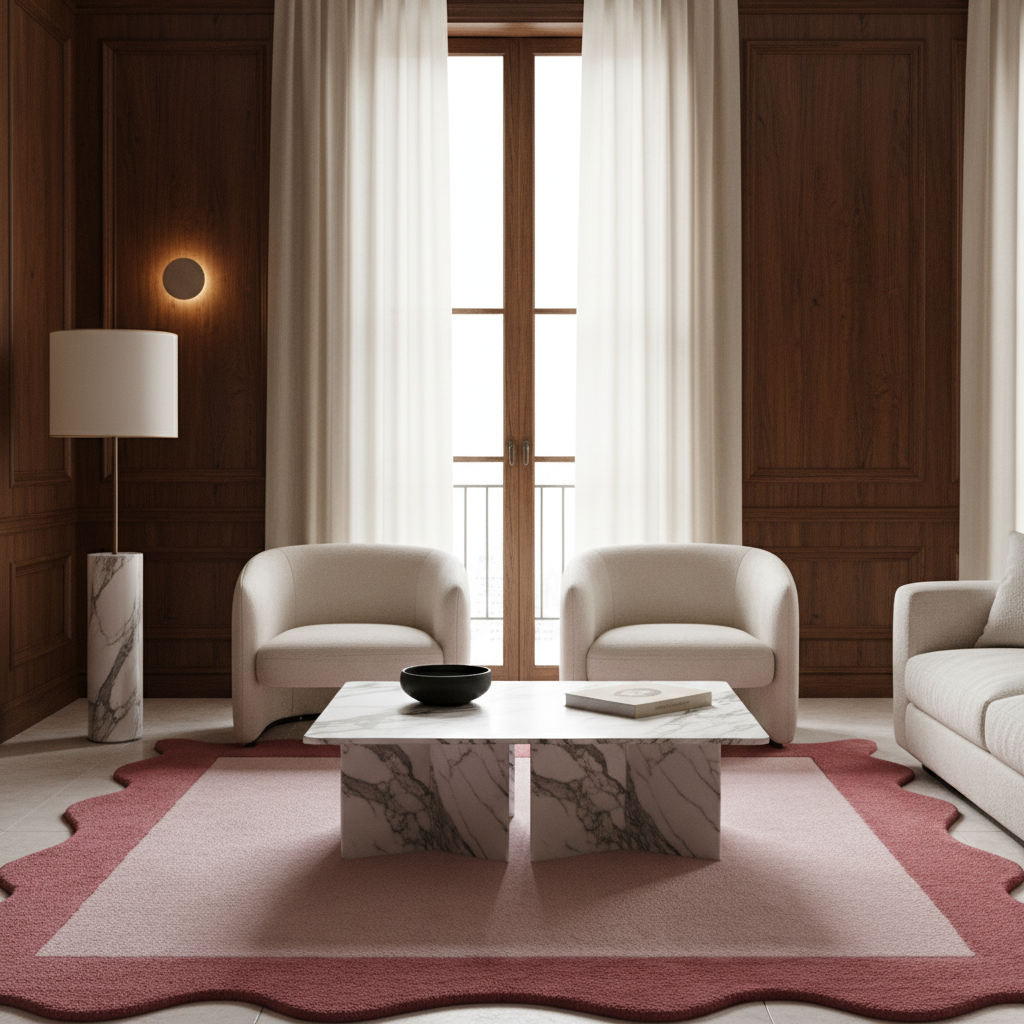 Berry Scallop Frame Hand Tufted Wool Rug