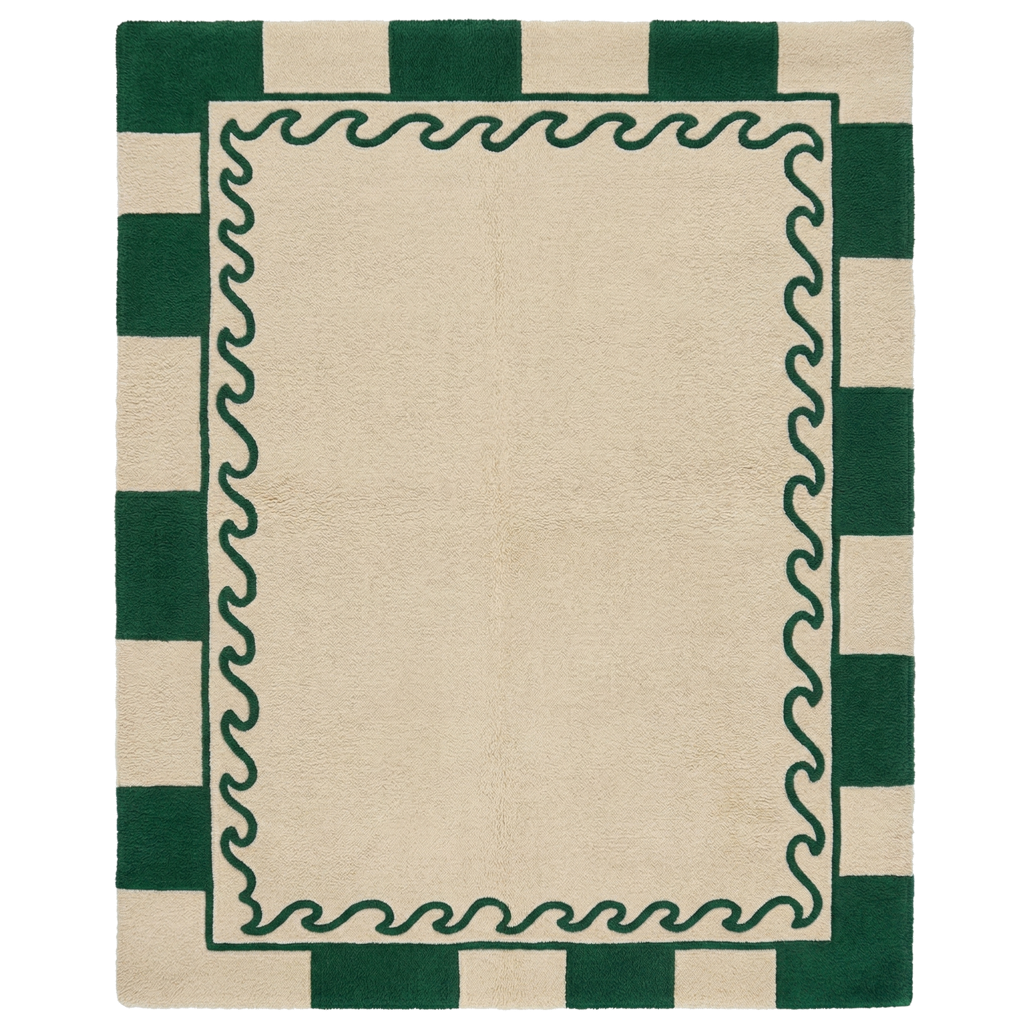 Block Border Hand Tufted Wool Rug 