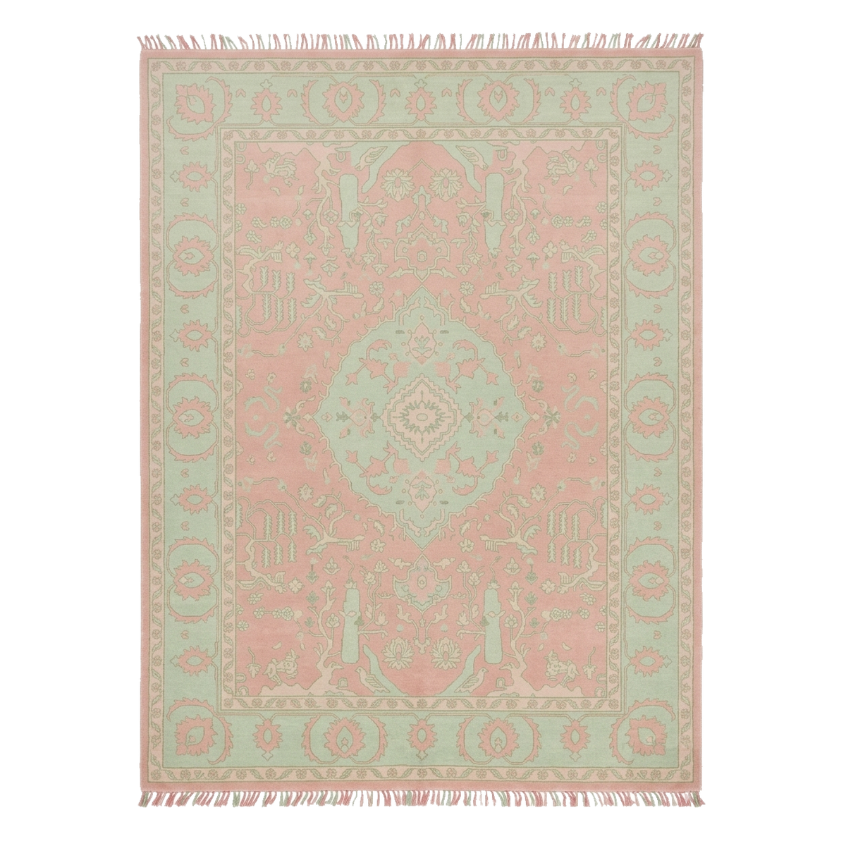 Blossom Celadon Persian Court Hand Knotted Rug