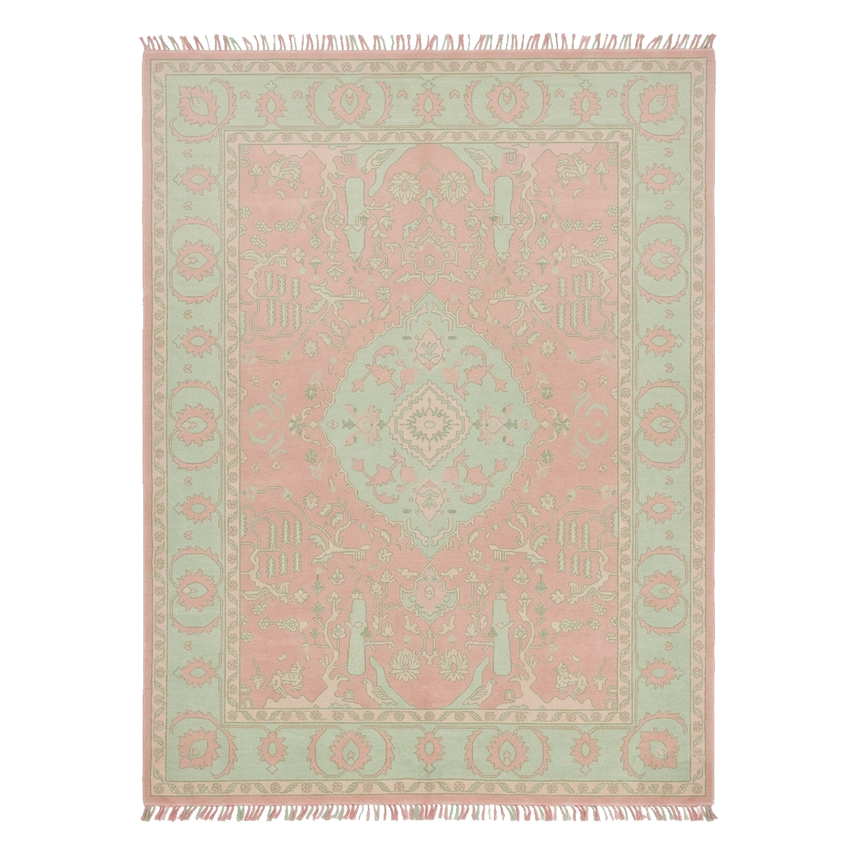 Blossom Celadon Persian Court Hand Knotted Rug