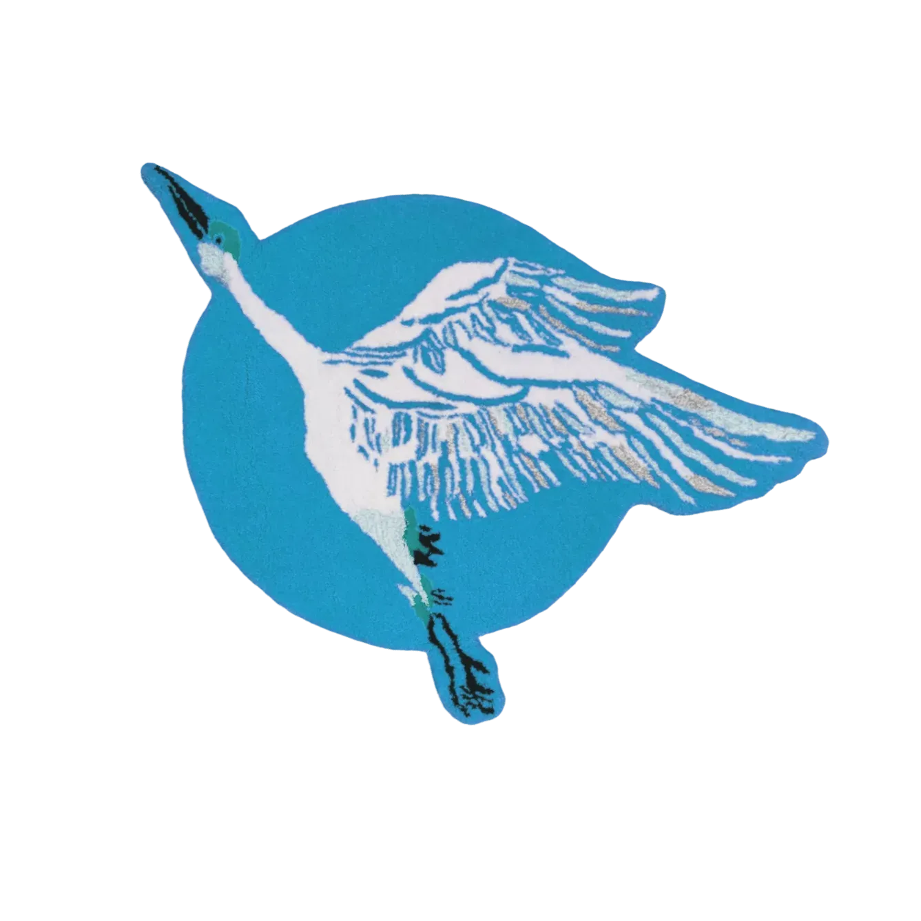 Blue Chinoiserie Crane over the Sun Hand Tufted Wool Rug