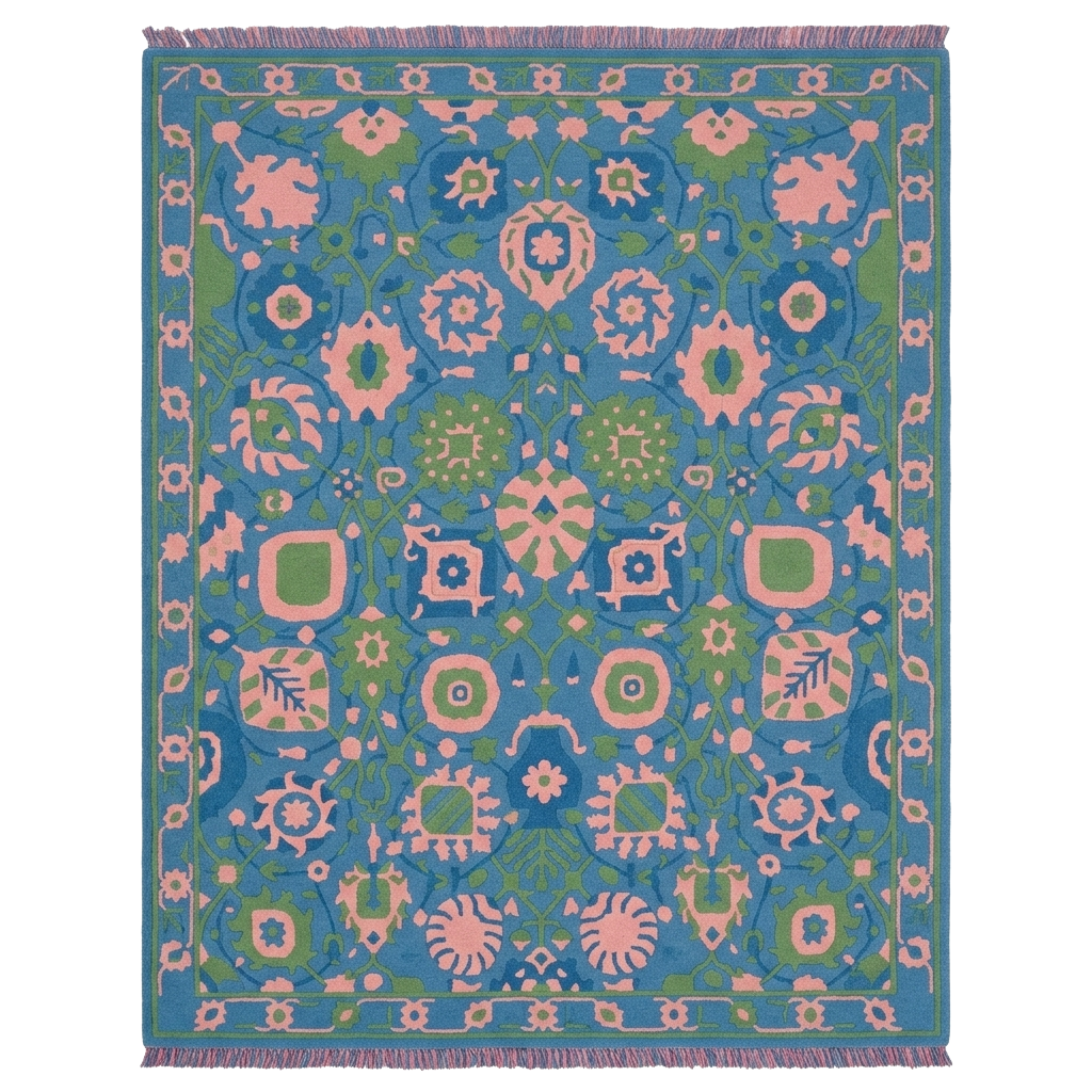 Blue Meadow Blocks Hand Knotted Rug