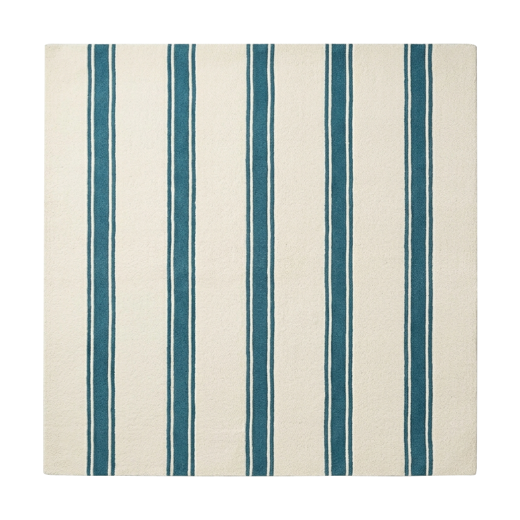 Blue Stripes Square Hand Tufted Wool Rug