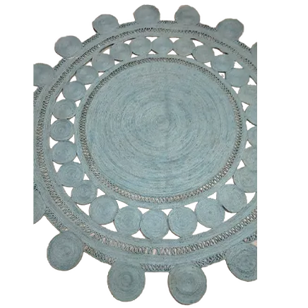 Blue Circle of Life Round Jute Rug - 1001 KNOTS