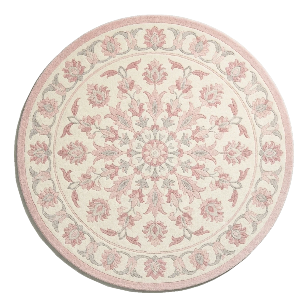 Blush Mandala Bloom Round Hand Tufted Wool Rug - alternate view