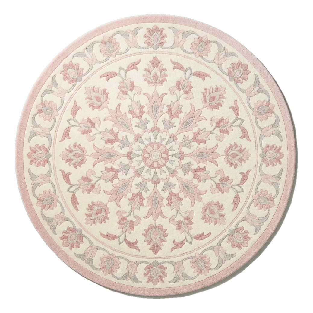 Blush Mandala Bloom Round Hand Tufted Wool Rug