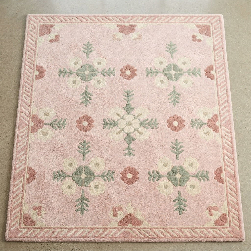 Blush Meadow Folklore Hand Tufted Wool Rug - studio photo