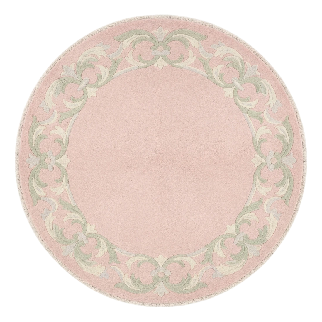 Blush Scroll Halo Round Hand Knotted Rug