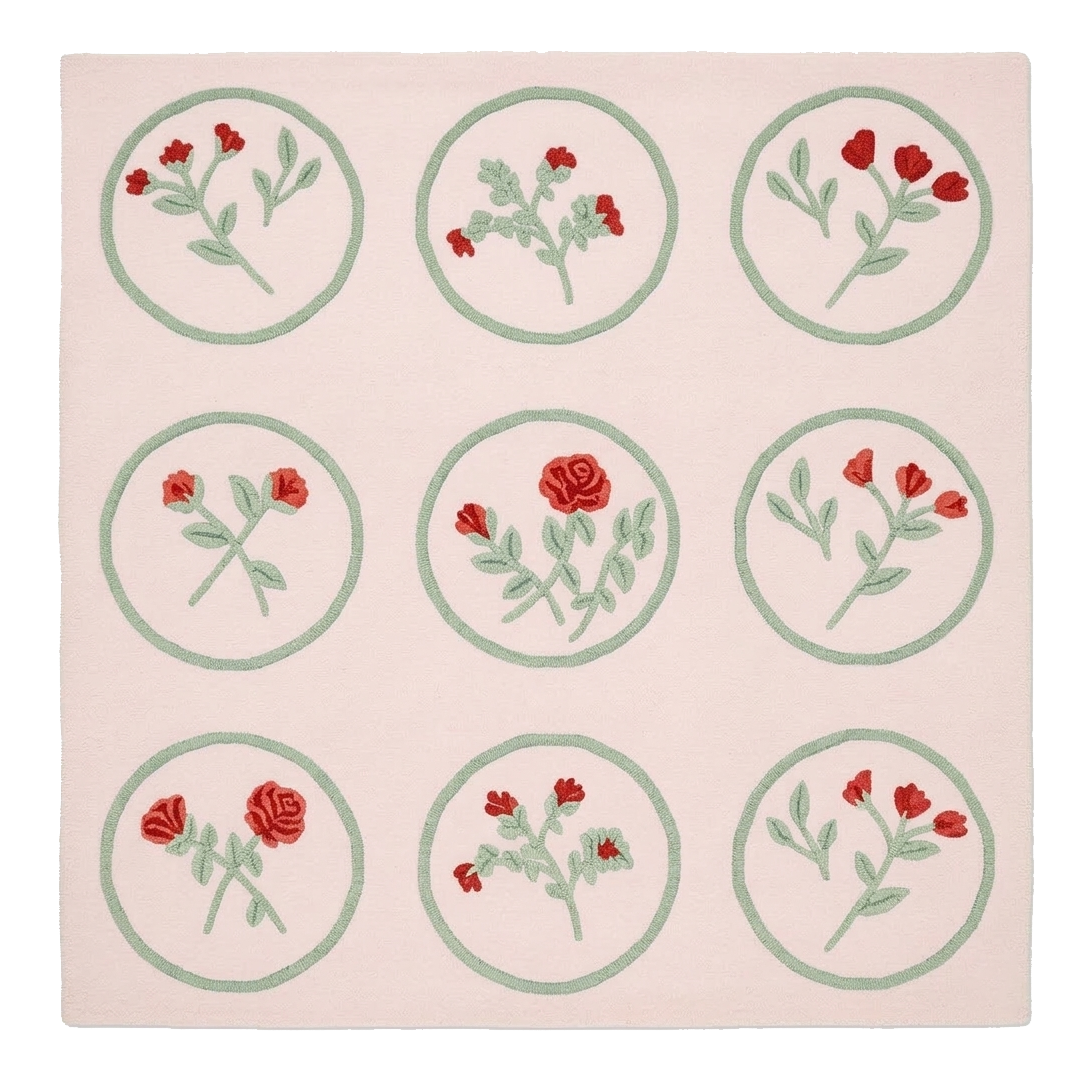 Blush Delicate Florals Square Hand Tufted Wool Rug