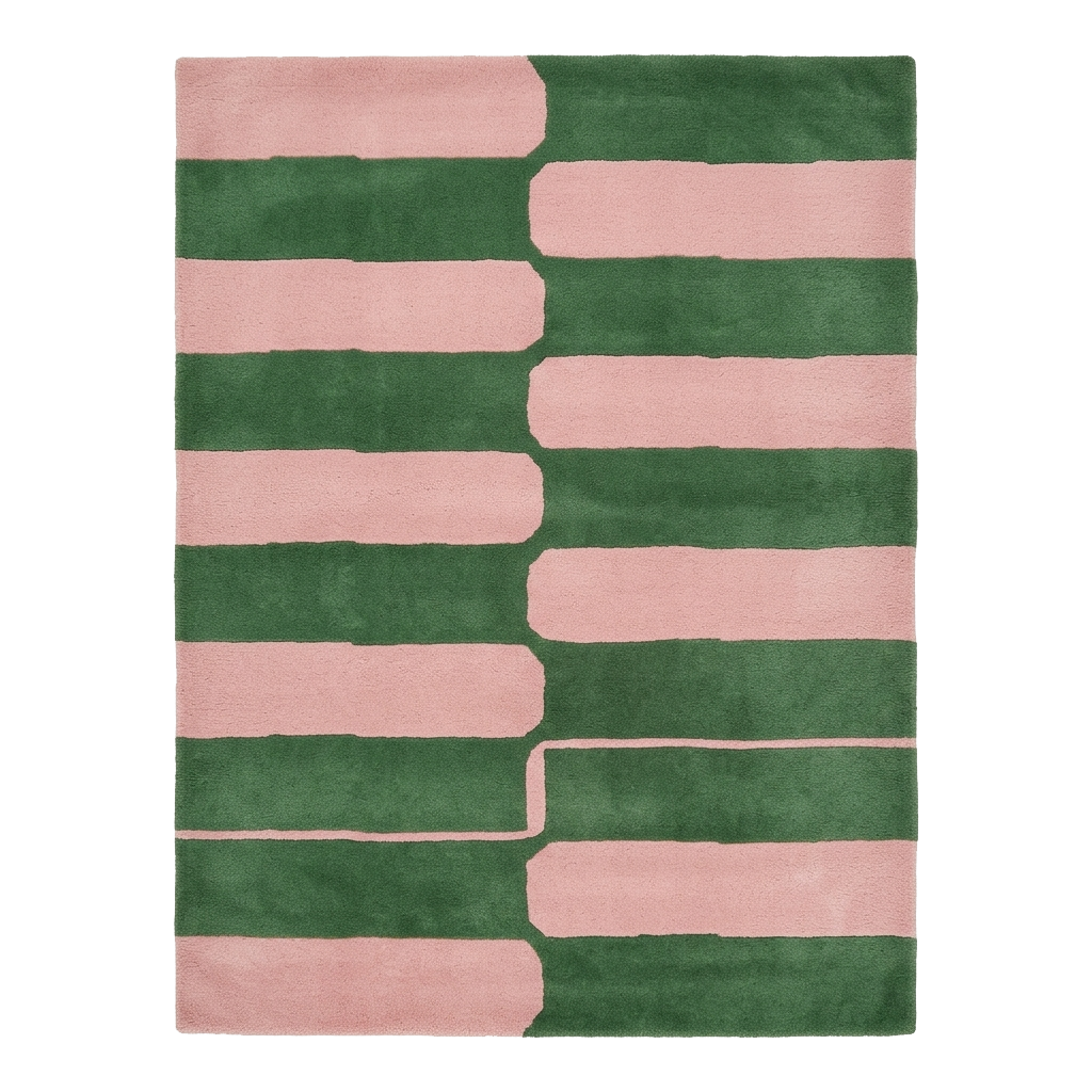 Blush & Green Interlocked Blocks Hand Tufted Viscose Rug