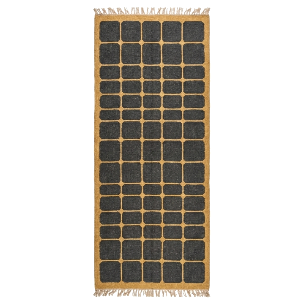 Boho Industrial Grid Dhurrie Reversible Cotton Rug
