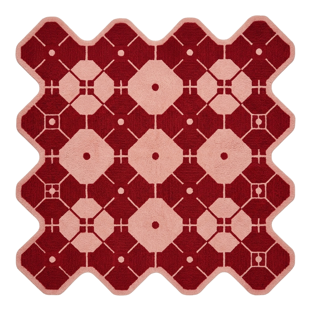 Burgundy Blockwork Hand Tufted Wool Rug