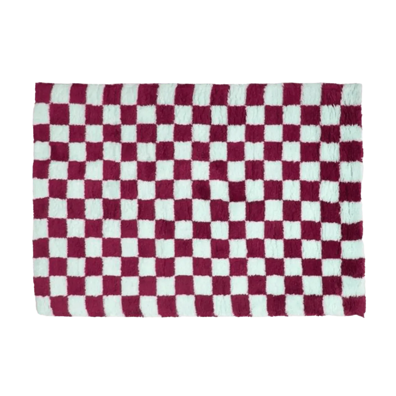 Burgundy and White Classic Checker Wool Rug