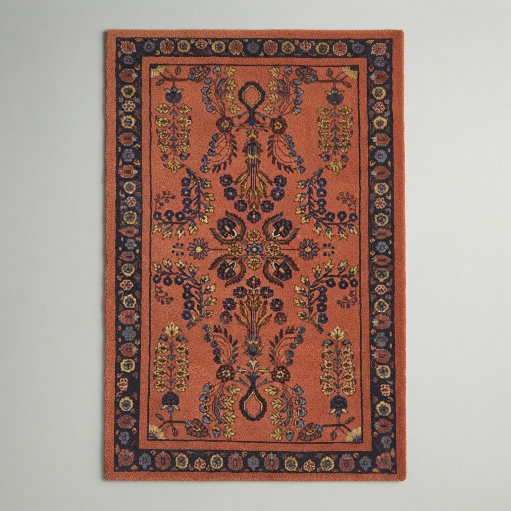 Burnt Sienna Vase Garden Hand Tufted Wool Rug - studio photo