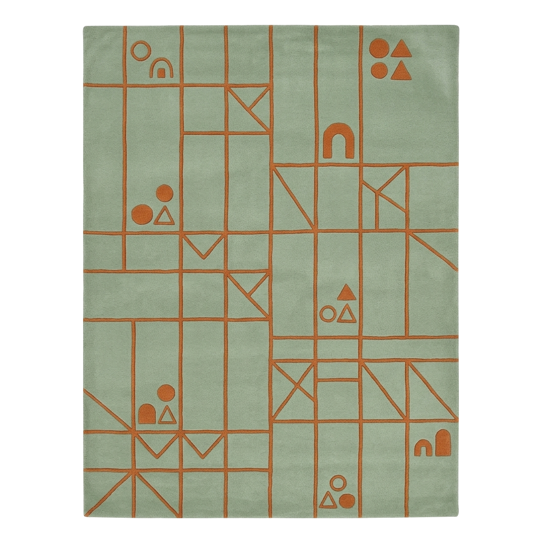 Burnt Orange Grid Hand Tufted Wool Rug 