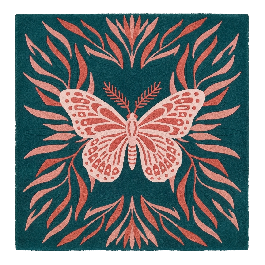 Butterfly Whispers Square Hand Tufted Wool Rug 