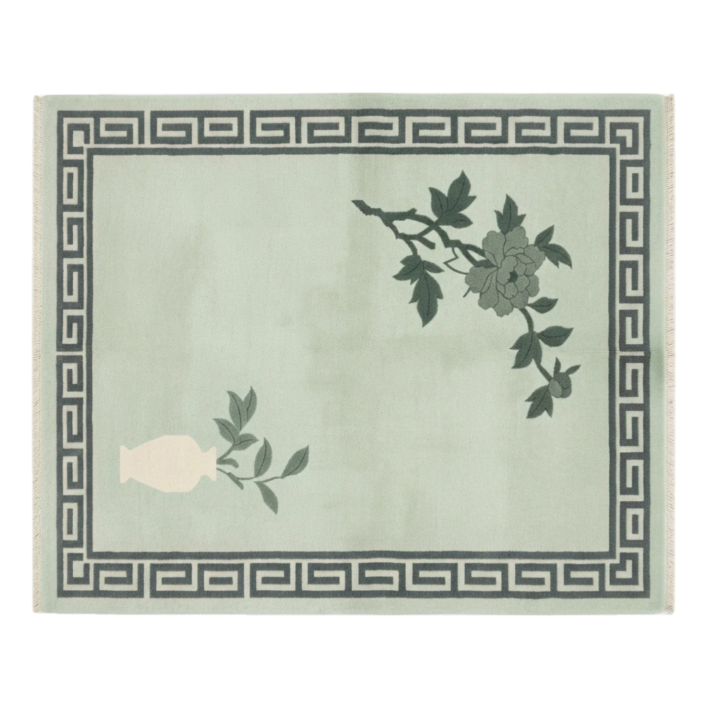 Celadon Peony Vase Hand Knotted Rug - alternate view
