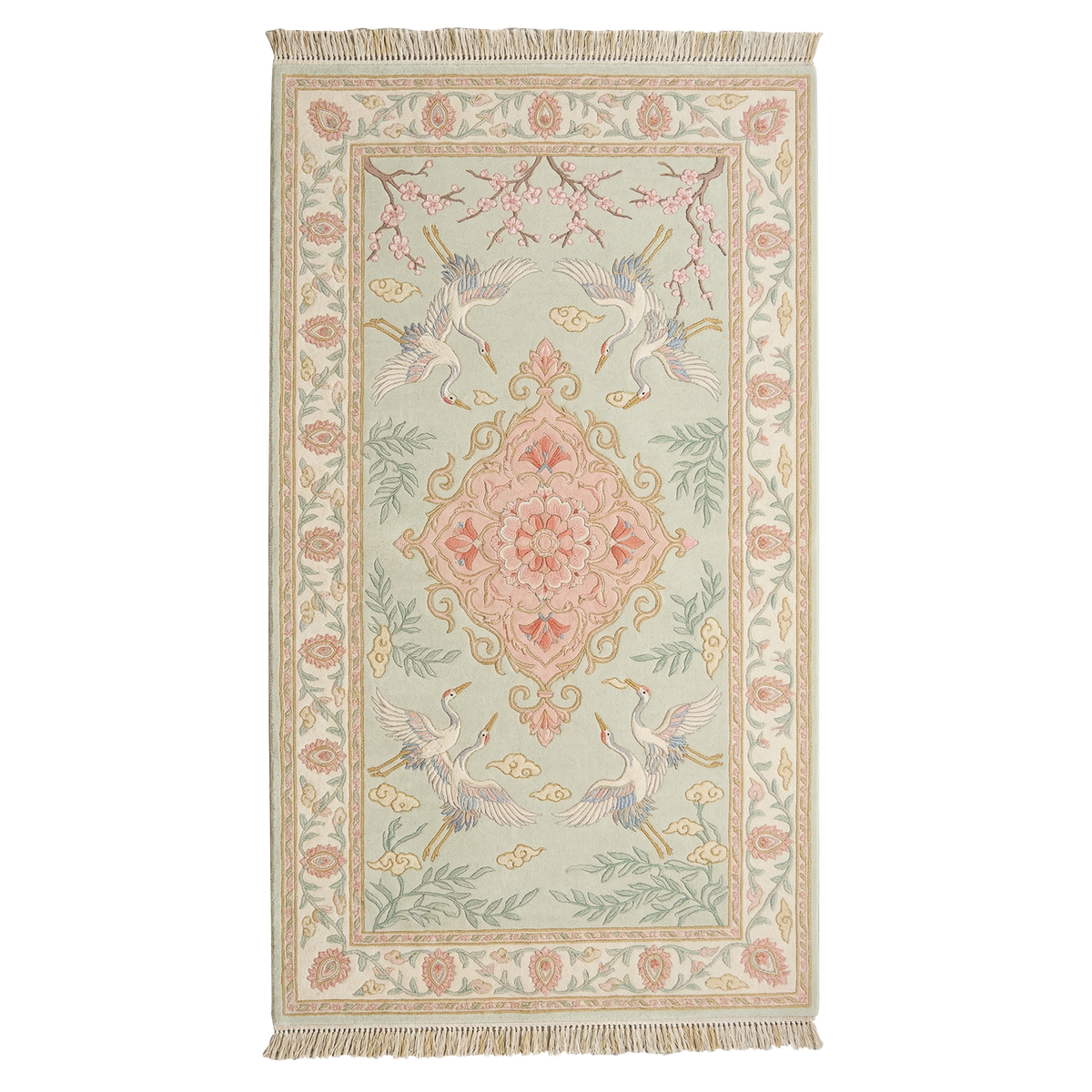 Celadon Crane Serenity Hand Knotted Rug