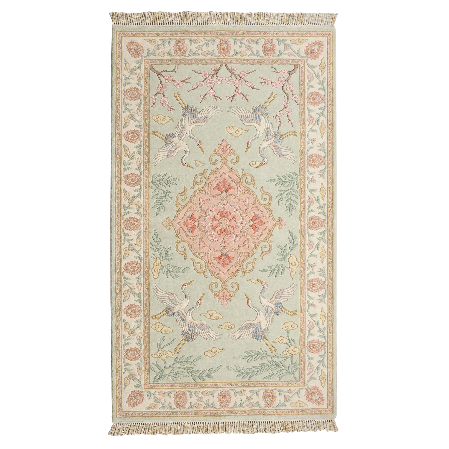Celadon Crane Serenity Hand Knotted Rug
