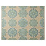 Patterned jute rug with geometric design on a solid background