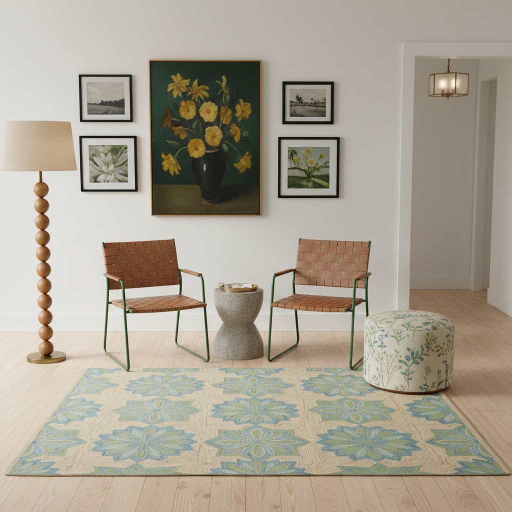 Celestial Blossom Lattice Jute Rug