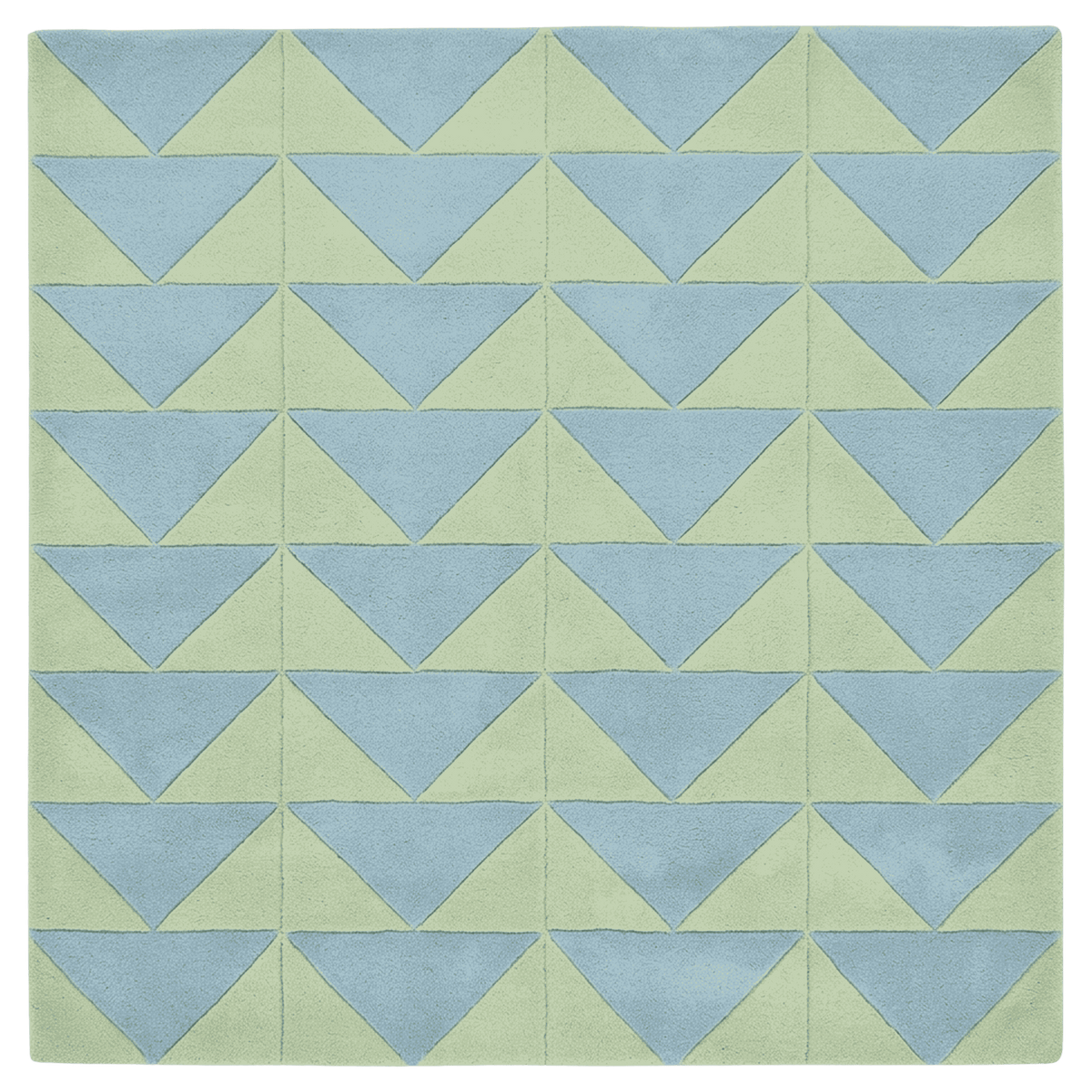 Geometric pattern of blue and green triangles rug