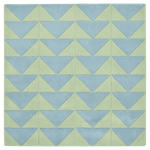 Geometric pattern of blue and green triangles rug