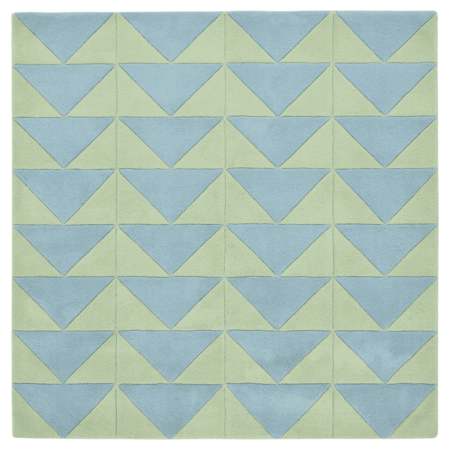 Geometric pattern of blue and green triangles rug