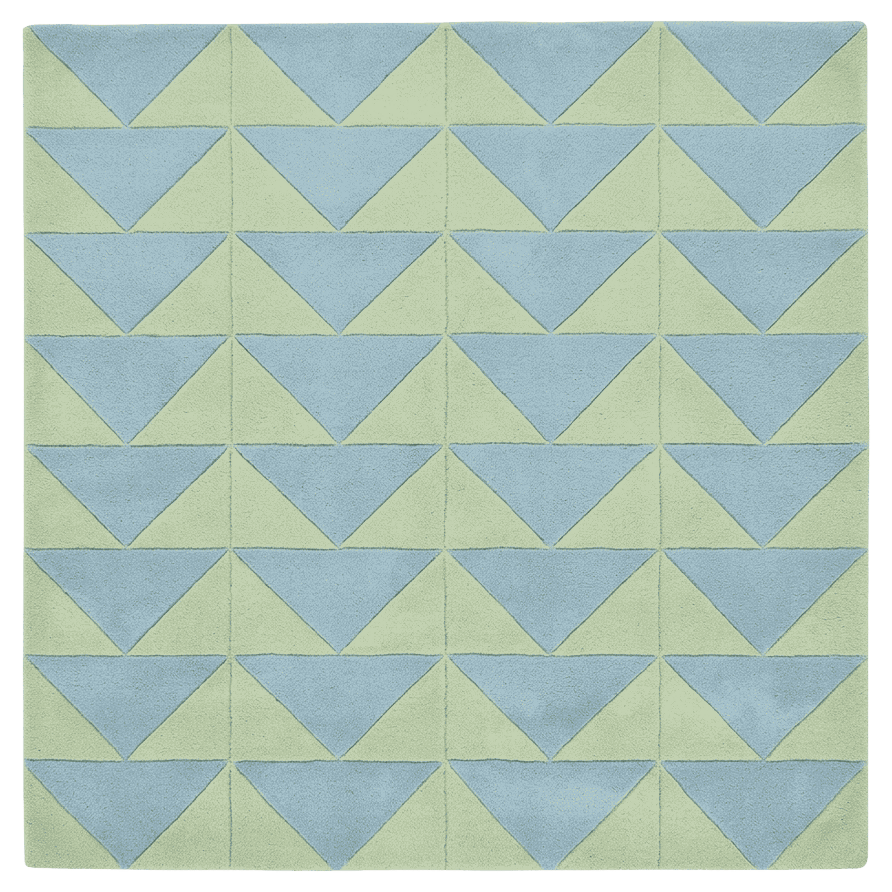 Geometric pattern of blue and green triangles rug