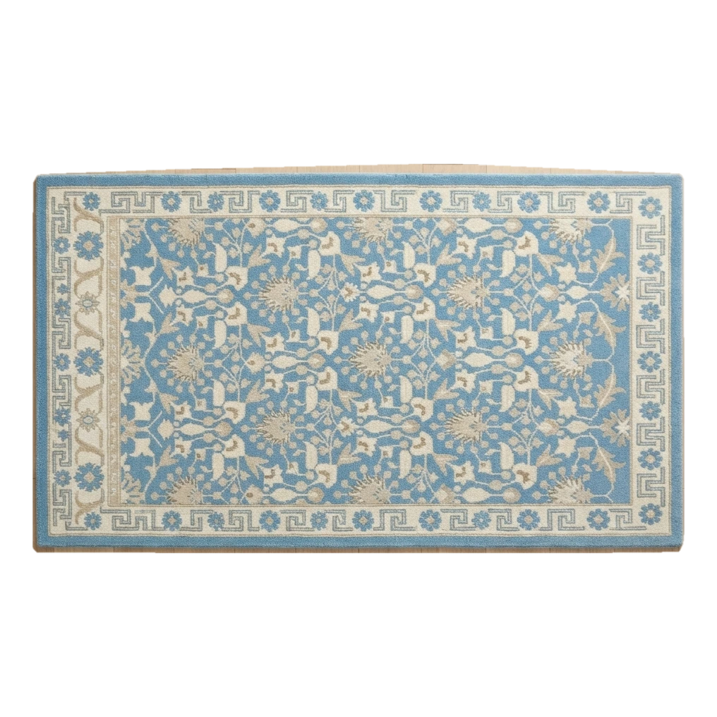 Cerulean Arabesque Vine Hand Tufted Wool Rug - alternate view