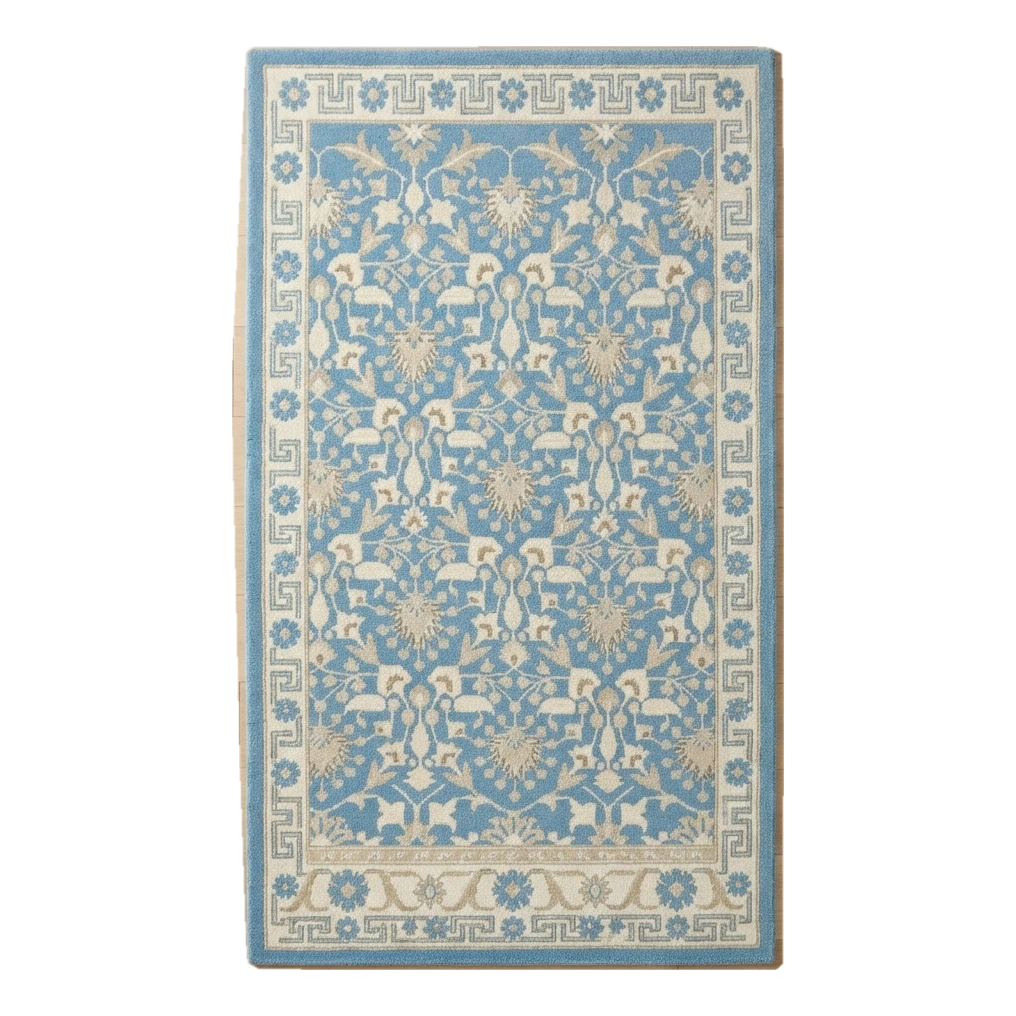 Cerulean Arabesque Vine Hand Tufted Wool Rug
