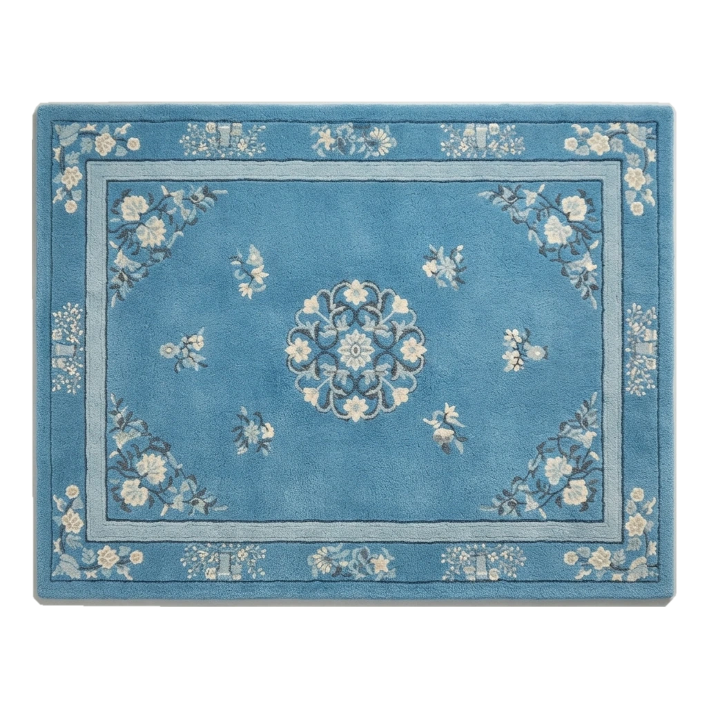 Cerulean Peony Court Hand Tufted Wool Rug - alternate view