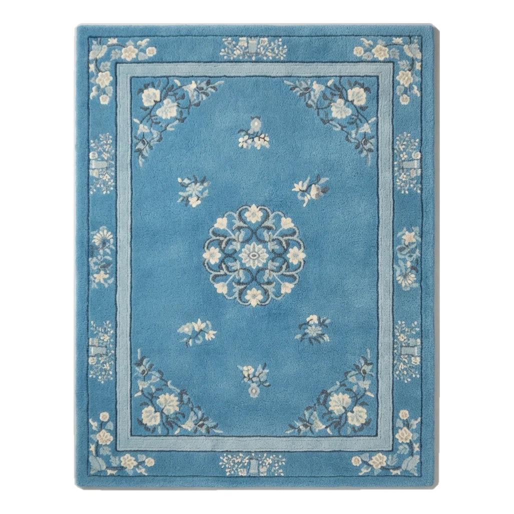 Cerulean Peony Court Hand Tufted Wool Rug