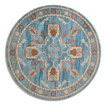 Cerulean Pomegranate Wheel Round Hand Tufted Wool Rug - alternate view