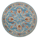 Cerulean Pomegranate Wheel Round Hand Tufted Wool Rug