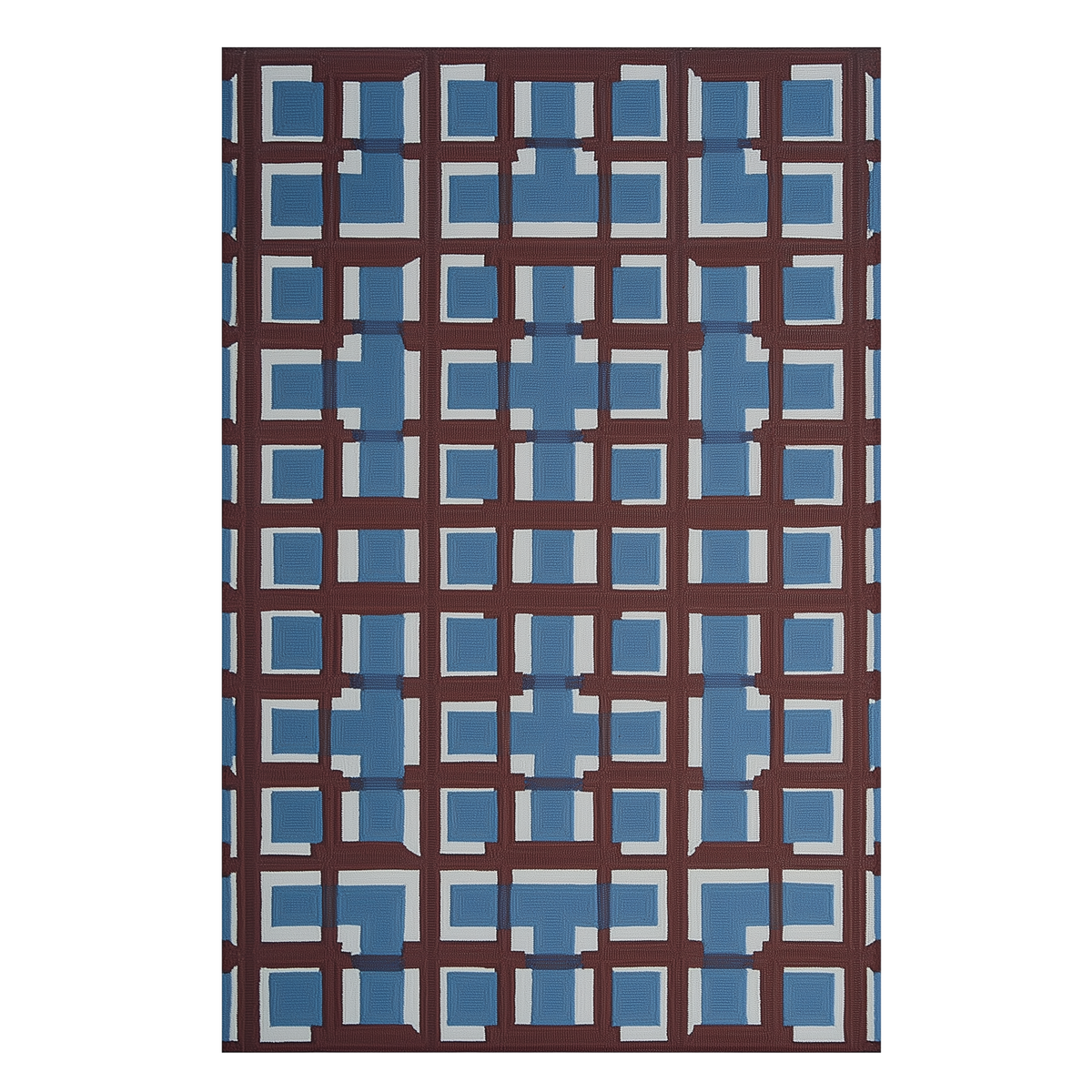 Cerulean Block Matrix Hand Tufted Wool Rug 